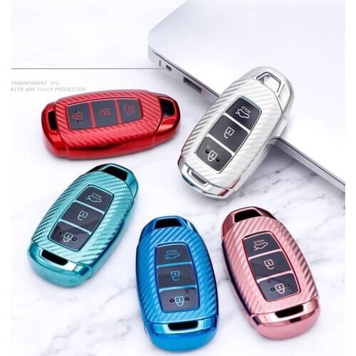 Carbon Fiber TPU Car Key Case For Hyundai i30 ix35 Elantra GT Kona 2018 2019 Santa Fe Veloster Solaris Azera Grandeur Ig Accent
