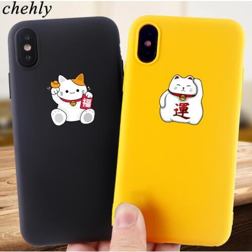Lucky Cat Phone Case for iPhone 6s 7 8 11 Plus Pro X XS MAX XR Fashion Cases Soft Silicone Fitted TPU Back Accessories Covers
