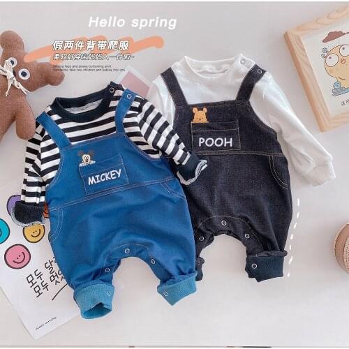 0-2years Baby Girls and Boys Denim Striple Romper