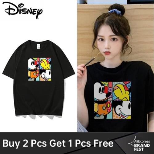 Korean Disney T-Shirt Fashion Funny Mickey Mouse Cartoon Print Harajuku Tee Chic Couples Unisex Women Short Sleeve Casual Tops