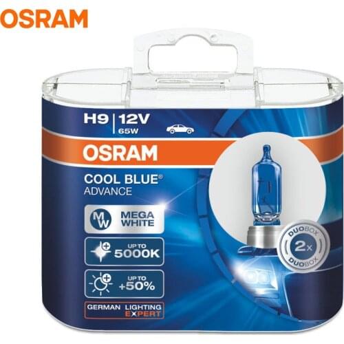 OSRAM H9 62213CBA 5000K 12V 65W Cool Blue Advance Halogen Bulbs Xenon Mega White Headlight +50% Brighter Hi/Lo Car Lamps (2 Pcs)