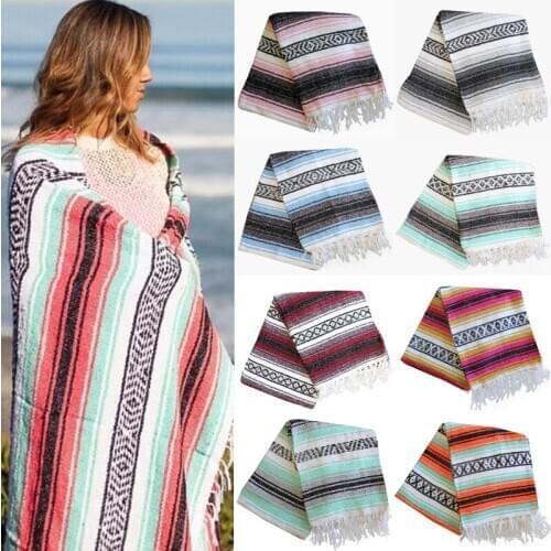 Mexican Style Geometric Tassel Style Tapestry Woven Tassel Shawl Beach Blanket Picnic Mat Yoga Cotton Beach Mat