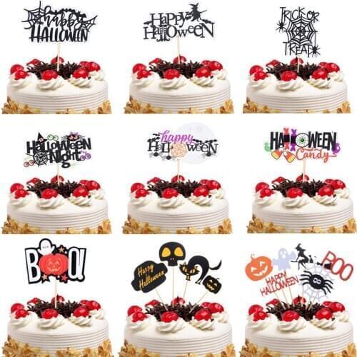 Halloween Cake Toppers Trick or Treat DIY Cupcake Topper Ghost Witch Vampire Pumpkin Cake Flags Kids Birthday Party Baking Decor