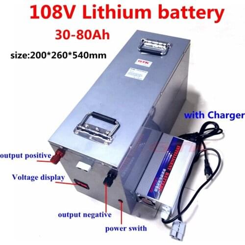 Customized 108V 80Ah 60Ah 50Ah 30Ah Lithium li ion battery pack with BMS 30s for solar system energy storage UPS+126V 5A charger
