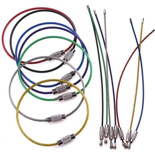 Stainless Steel Circle Wire Chain Carabiner Keyring Circle Rope Cable Loop Outdoor Luggage Tag For Outdoor Camping Tools