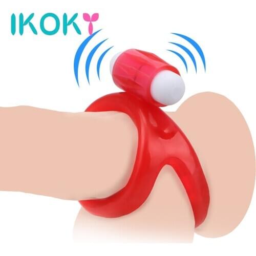 IKOKY Penis Erections Vibrating Cock Rings Erotic Dual Ring Male Time Delay Ejaculation Penis Ring Vibrator Sex Toys for Men