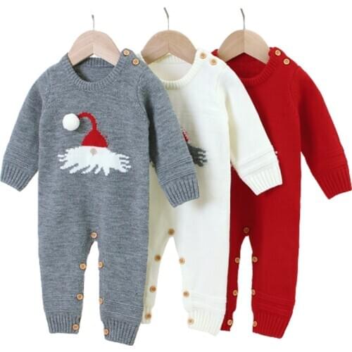 Autumn Winter Christmas Sweater 2020 Newborn Baby Girl Boy Clothes Christmas Hat Print Knit Thick Romper Jumpsuit Warm Outfit