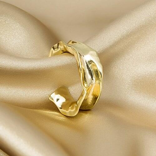 Korean Japan Glossy Bump Golden Rings For Women Ladies Gold Silver Color Metal Irregular Large Open Rings Cool Gifts Jewelry