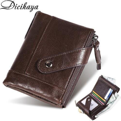 DICIHAYA NEW Vintage Mens Short Wallet Men Genuine Leather Clutch Wallets Purses Real Leather Multi-Card Bit Retro Card Holder