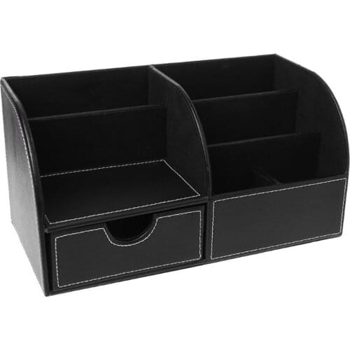 Leather Organizer Storage Compartments Multifunctional Office Desktop Organizer Business Card Pen Pencil Mobile Phone Holder