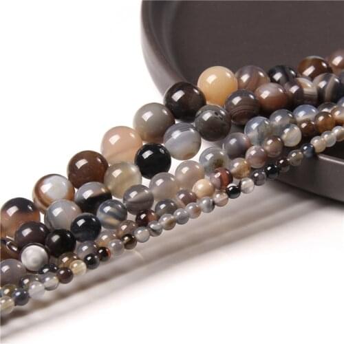 Striped Agates Round Loose Natural Stone Brown Black Agat Beads For Jewelry Making DIY Bracelet Necklace Earrings 4/6/8/10/12mm
