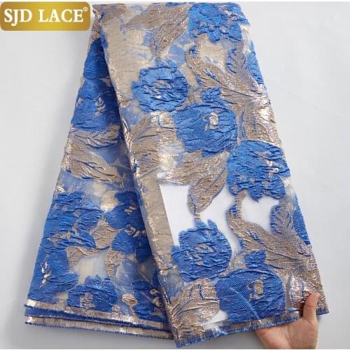 SJD LACE 2021High Quality Jacquard Tissue Embroidery Gilding French African Brocade Mesh Lace Fabric Bridal Materials DressA2476