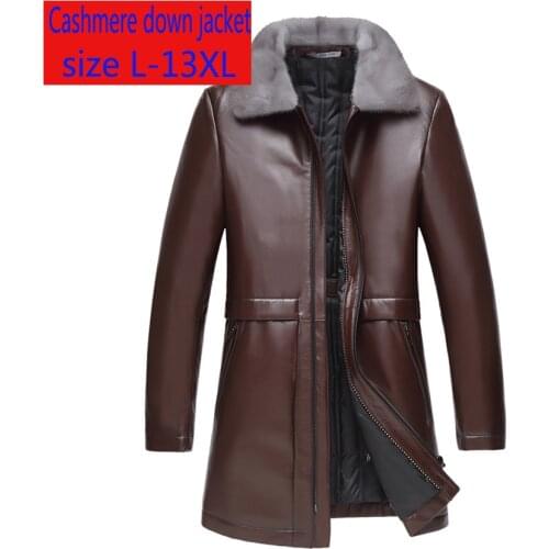 New Super Large Luxury Winter Men Long Sheep Skin Leather Coat Mink Collar Down Jacket Thick Casual Plus Size L-10XL11XL