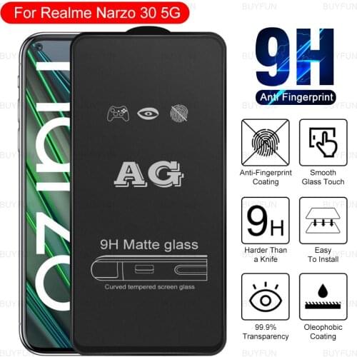 Frosted Anti-fingerprint Tempered Glas For Realme Narzo 30 5G 6.5inch matte front Screen Protector for realme 8 7 realmy c21 c11