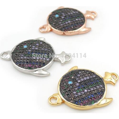 29*20*3mm Micro Pave CZ Of Mixing Colors CZ Fish Connectors Fit For Making Bracelets Jewelry