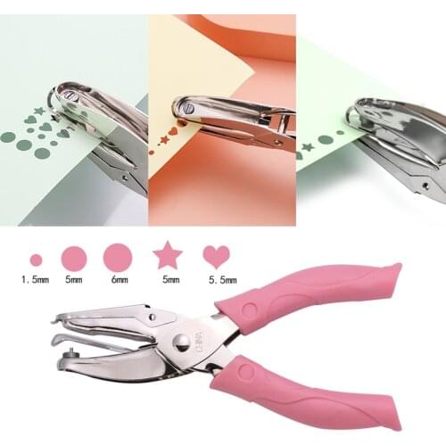 Cute Kawaii Handle Hole Punch Loose-leaf Paper Cutter Single Hole Puncher Heart-shaped Circular School Office Binding Tool