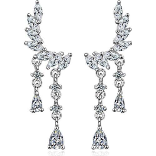 Utimtree Fashion Korean Crystal Statement Earrings for Women Long Earing Fashion Jewelry Silver 925 Sterling Tassel Drop Earring