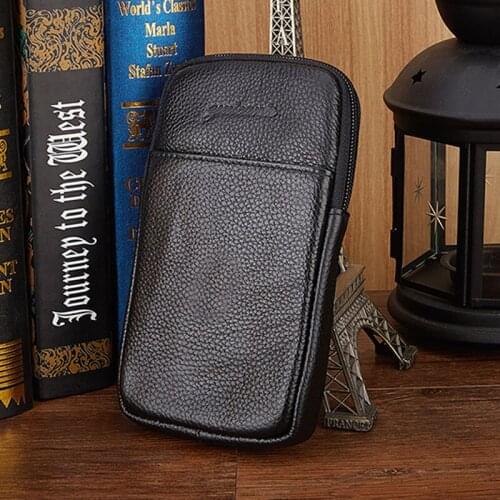 Men Genuine Leather Cowhide Hook Cell Mobile/Phone Case Cover Cigarette Belt Hip Fanny Bag Waist Pack Purse For Father Gift New