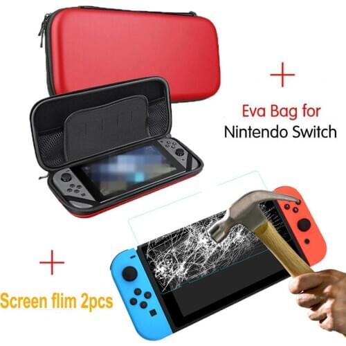 Game Machine Accessory Set 1PC Storage Bag & 2PCS Tempered Glass Screen Protectors for Nintend Switch Durable Multifunctional
