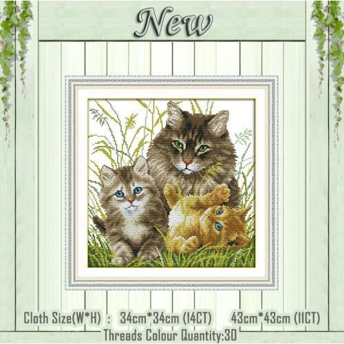 Kitten family animal decor cat painting counted print on the canvas DMC 11CT 14CT kits NKF Cross Stitch embroider needlework Set