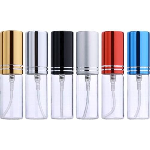 50Pcs/Lot 5ML Transparent Thin Glass Spray Bottle Sample Glass Vials Portable Mini Perfume Atomizer Gold Silver Cap