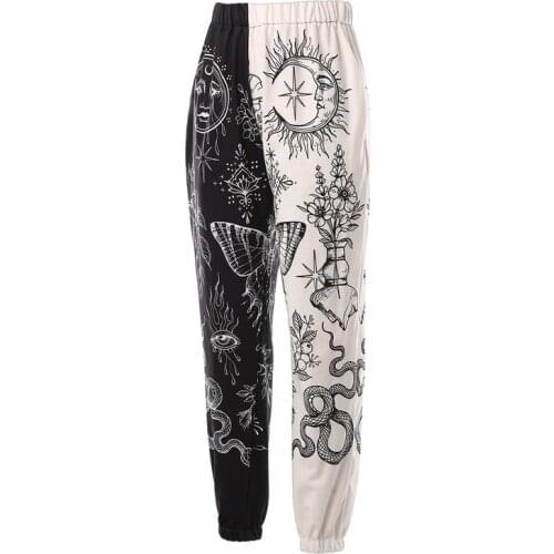 Hot Sale Women’s Wild Casual Trousers Fashion Contrast Color Printing Mid-waist Beam Feet Pants