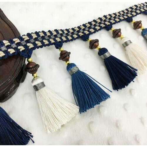 Luxury 12M/Lot 9cm Wide Curtain Lace Accessories Pearl Beads Tassel Fringes Trim Ribbon DIY Curtain Sofa Sewing Home Decor