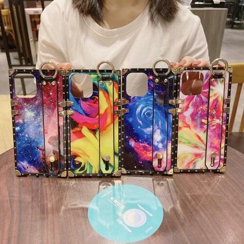 Luxury Dream Square Starry Sky Phone Sase For Samsung IPhone 12 Pro Max 11 Pro XS With Wristband Silicone Soft Back Cover