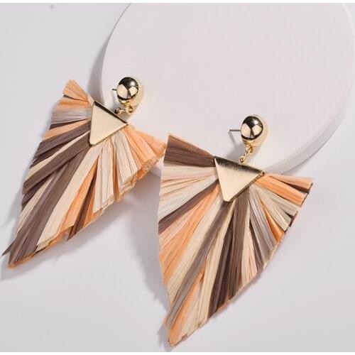 Triangle Hat Raffia Earrings Stitching Arrow Dangle Tassel Earrings for Women Fashion Jewelry Korean Fashion Christmas Earrings