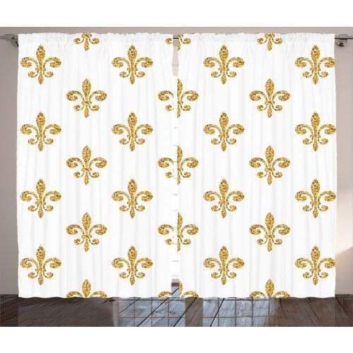 Golden Yellow Fleur De Lis Curtains Abstract Royal Satin Fabric Drapes for Living Room Bedroom 2 Panel Window Set