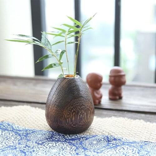 Modern Solid wood vase Mini drop shape/sphere flower vase Creative Handmade Crafts Round mouth Metal tube vases home Decoration
