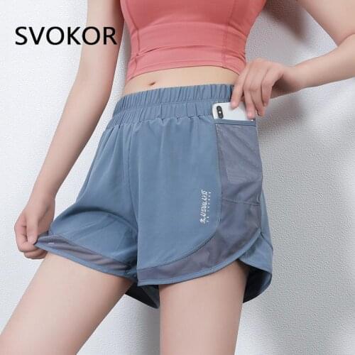 SVOKOR Sport Fitness Shorts Women Pocket Mesh Patchwork Short Running High Waist Summer Womens Pants Workout Gym Sexy Bottoms