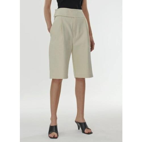 Totem* women cotton polyester casual zipper fly wide leg knee length suit pants shorts