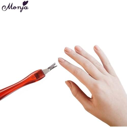 Monja 1 Piece Nail Art Brown Handle Stainless Steel Dead Skin Remove Fork Finger Pedicure Cuticle Pusher Manicure Care Tools