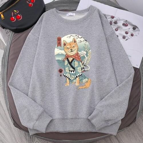 Ukiyoe Shiba Inu Cartoons Print Womens Hoody Fashion Fleece Women Hoody Harajuku Style Hoodies O-Neck Pullover Sweatshirts Women