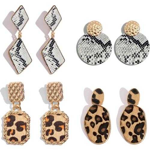 Flatfoosie Geometric Leopard Drop Earrings For Women Boho Crystal Long Dangle Earring Round Heart Pendant Vintage New Jewelry