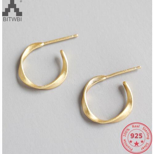 100% S925 Sterling Silver Simple Twist Stud Earring Women Silver Jewelry