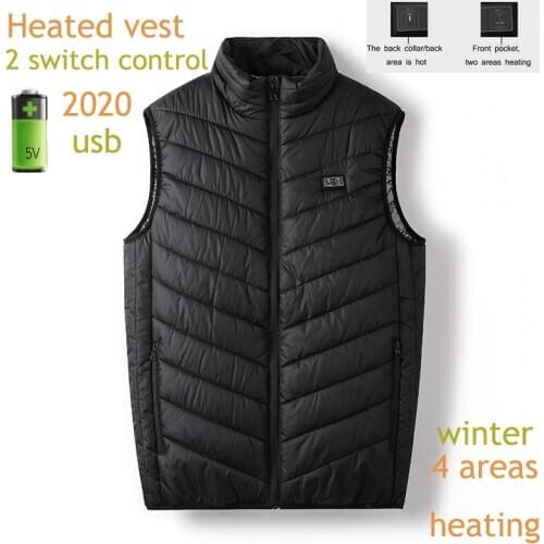 New Four Parts Heated Vest For Men Fishing Heating Front And Back 2 Switch Control Heating Waistcoat Women Thermal Black Coat
