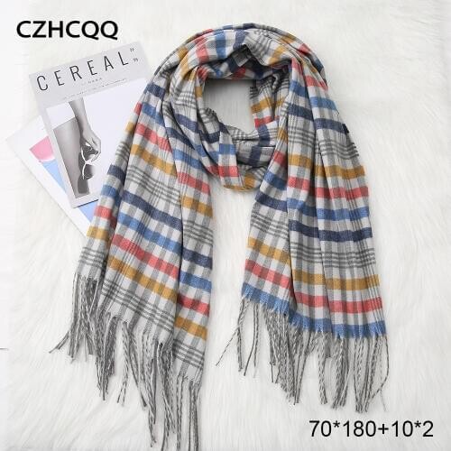 Winter Women Scarf Cashmere Wool Foulard Bandana Kerchief Trumpet Sjaals Voor Dames Plaid Poncho Women Scarf For Ladies