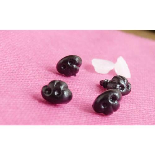 100pcs 7x10mm full black plastic safety toy dog nose with white washer for plush animal doll accessories