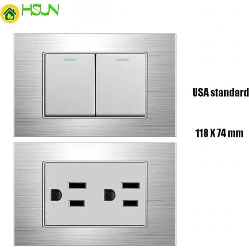 118 type US AU Brazil Thailand Italy 15A socket silver aluminum alloy panel 1 2 3 4 gang 2 way Wall switch Taiwan home usb TV