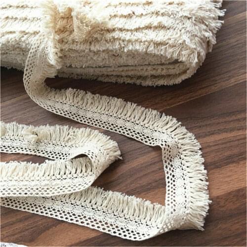 2pcs 1Yd Cotton Lace Tassel Trim Ribbon Fringe Fabric Garment DIY Sewing Craft