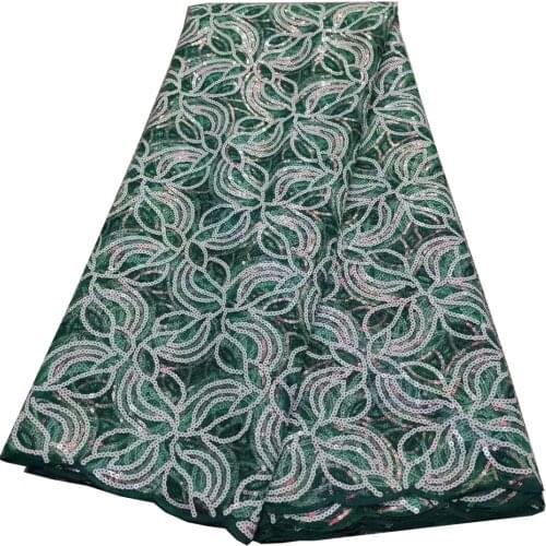5yards/pc) Wonderful embroidered African sequins net lace teal green Nigerian party lace French lace fabric for dress FHS094