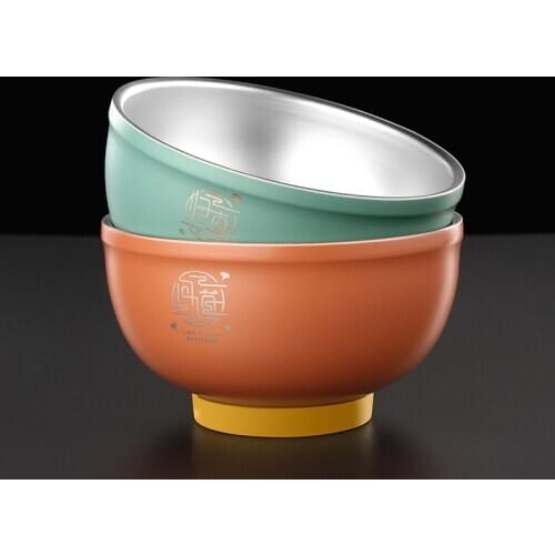 304 Stainless Steel Antibacterial Bowl Household Anti-scalding Rice Bowl Double-layer Noodle Soup Bowl Heat Insulation Tableware
