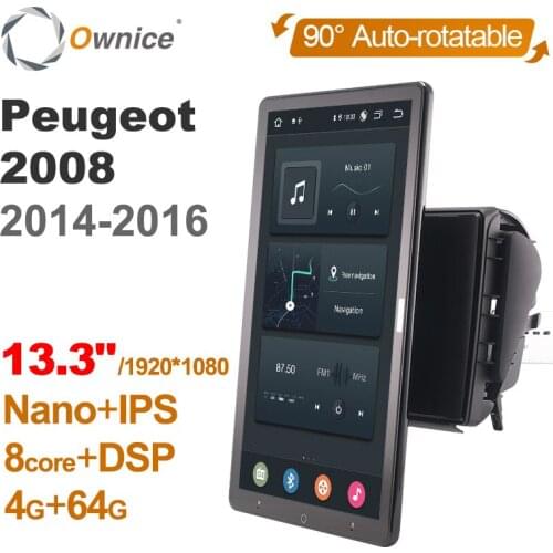 Tesla Style 13.3" PX6 Android 10 Car DVD Player Auto Rotatable 1920*1080 IPS GPS Navigation For Peugeot PG 2008 2014-2016 Radio