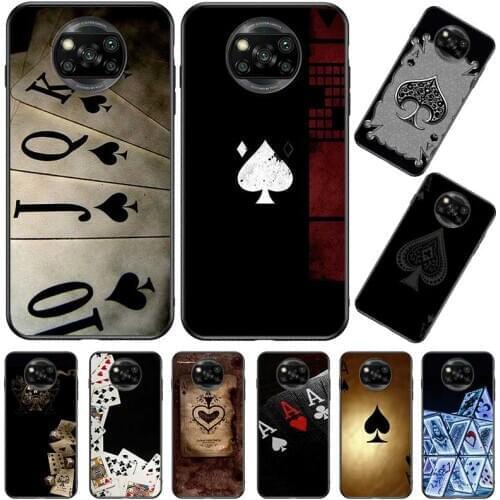Case for Xiaomi Poco X3 NFC F2 M3 Black Shell Cover For Mi 11 10T Note 10 9 SE Pro 8 Lite 5G Phone Coque Poker Play Cards Game