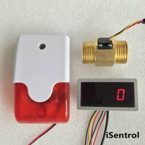 US308MT USC-HS10TA Brass 2-50L/min flow sensor Flow Meter and Alarmer Flow Rate Display 110dB with Light for Pump protection