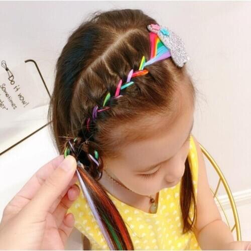 Children Hair Accessories Rainbow Color Wigs Braids Glitter Stars Hairpins Clip Baby Braided Personality Headdress Clips