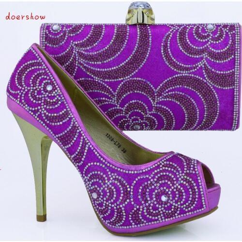 Doershow 2016 new arrival free shipping fashion Italian shoes with matching bags set for wedding African shoes and bag set!WOW23