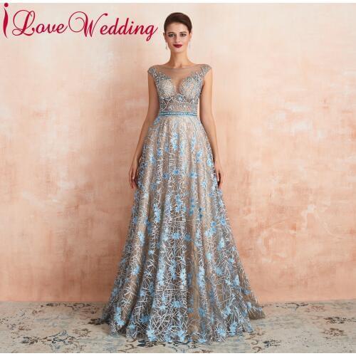ILoveWedding Long Dress A Line Lace Formal Gown Crystal Beaded Evening Dress Robe De Soiree Sexy Dress for Prom Party Gowns